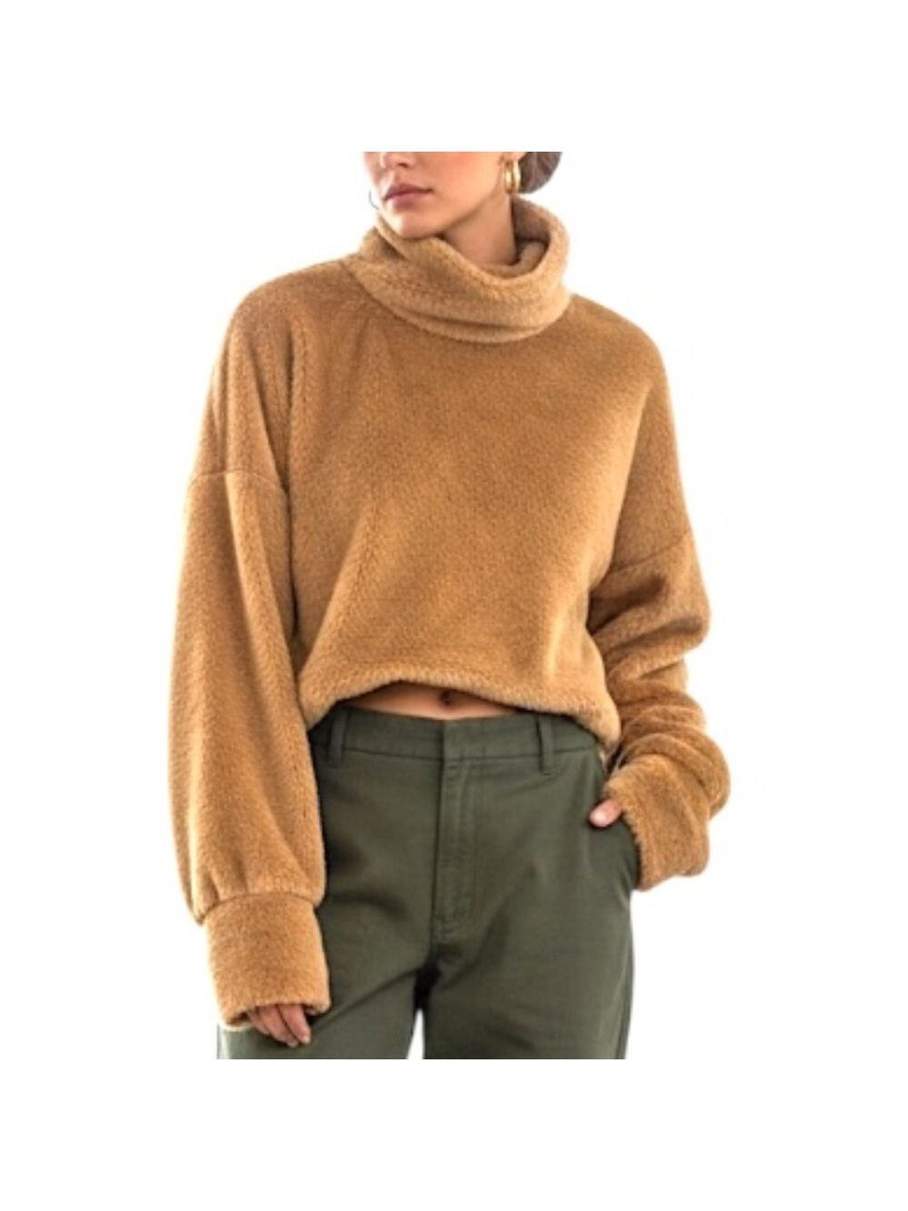 Angela Mara Italy warm brown furry boxy drop shoulder very long sleeve top M